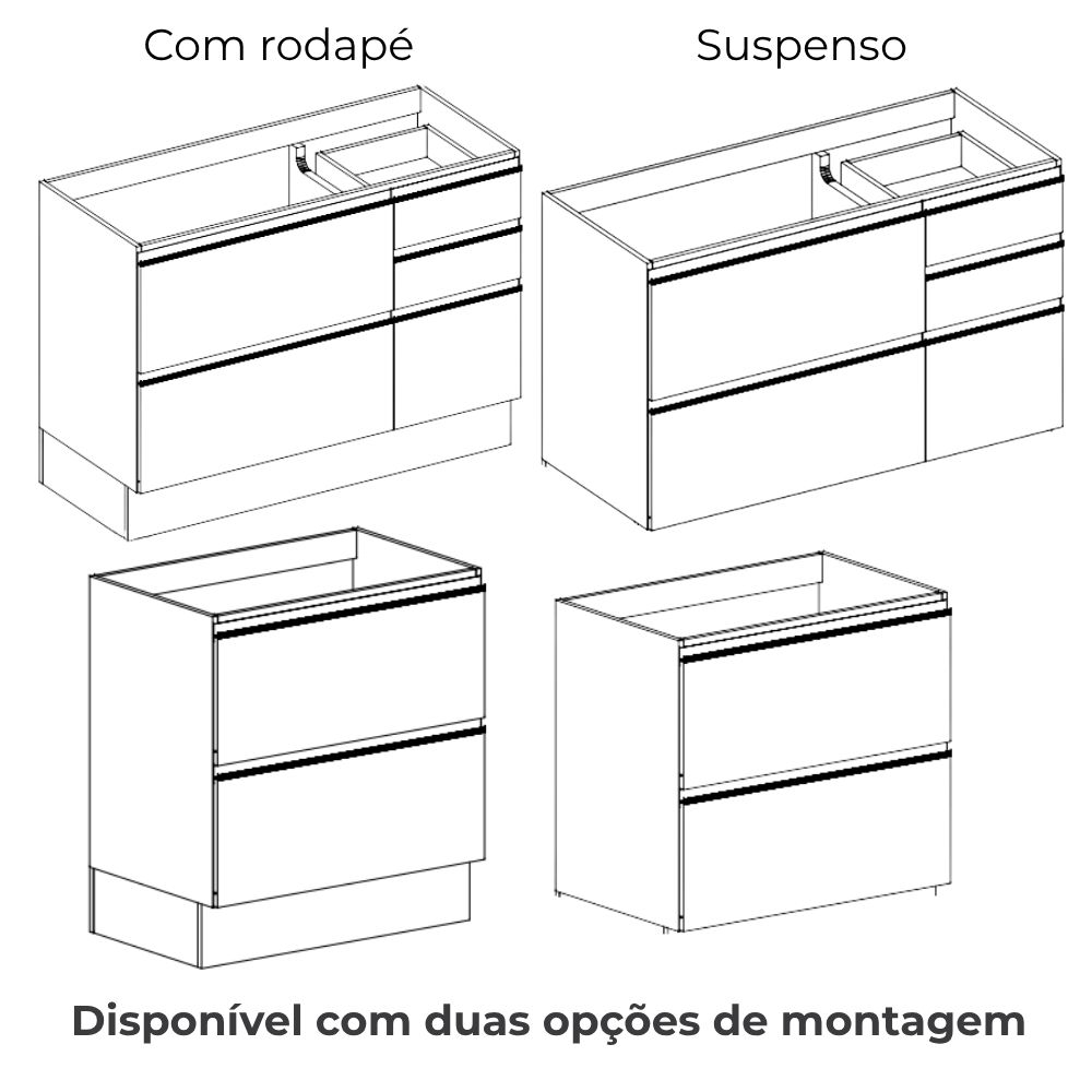 Balcao com Tampo 120 cm e Balcao com Tampo 80 cm Maxxi Canela Kappesberg