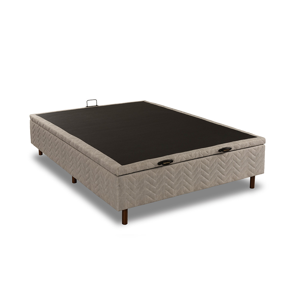 Base para Cama Box Casal Arcón com Baú (43x138x188) Poliéster Bege