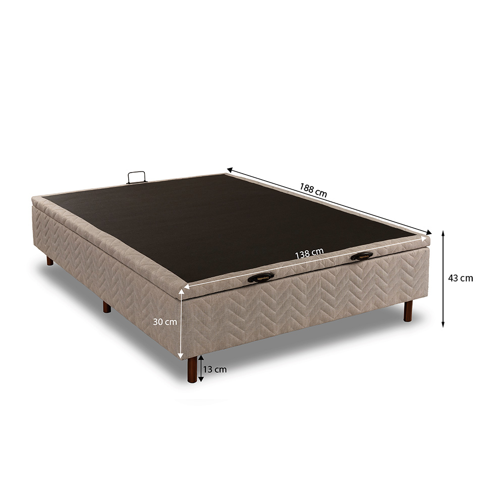Base para Cama Box Casal Arcón com Baú (43x138x188) Poliéster Bege