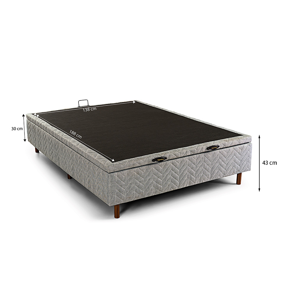 Base para Cama Box Casal Arcón com Baú (43x138x188) Poliéster Cinza
