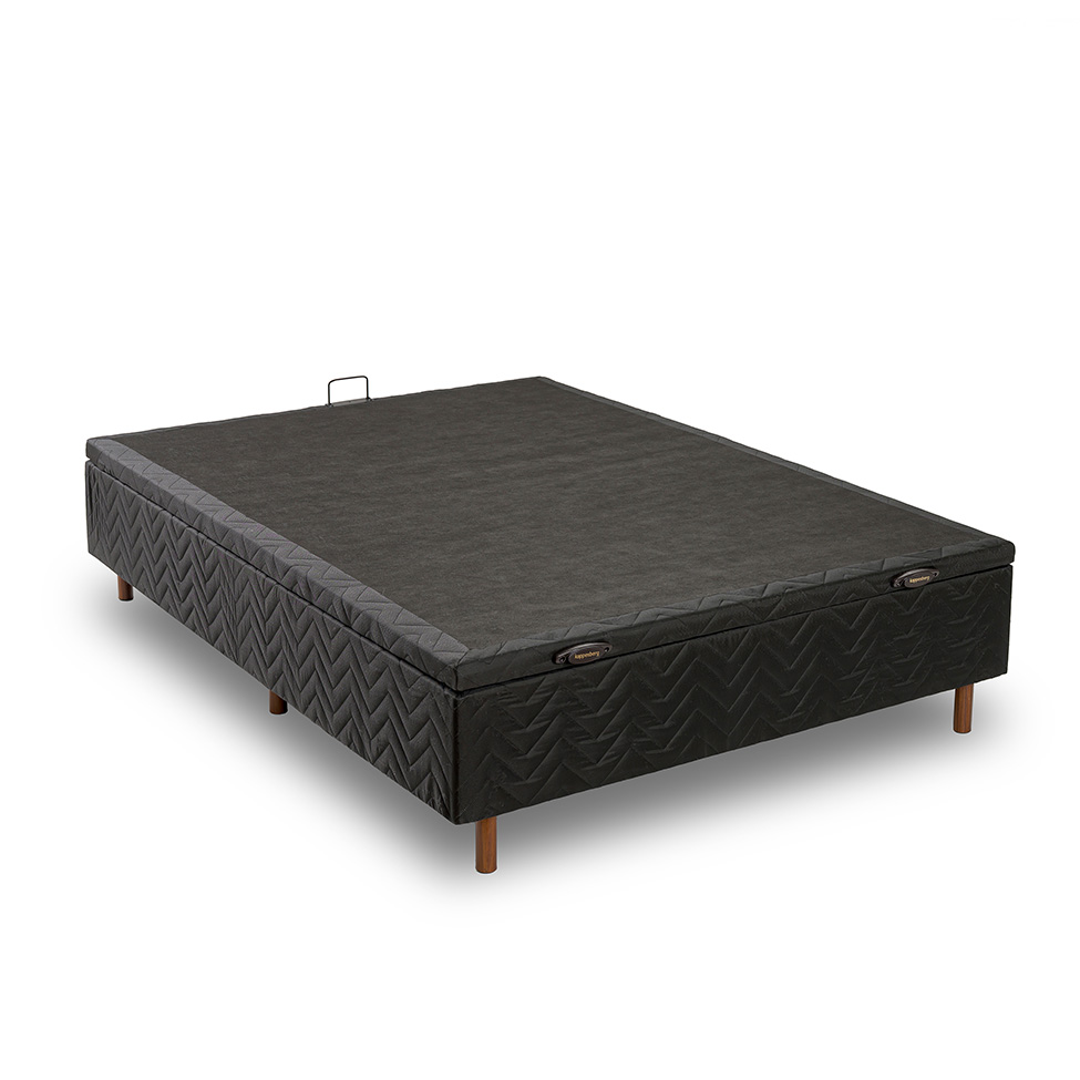 Base para Cama Box Casal Arcón com Baú (43x138x188) Poliéster Preta