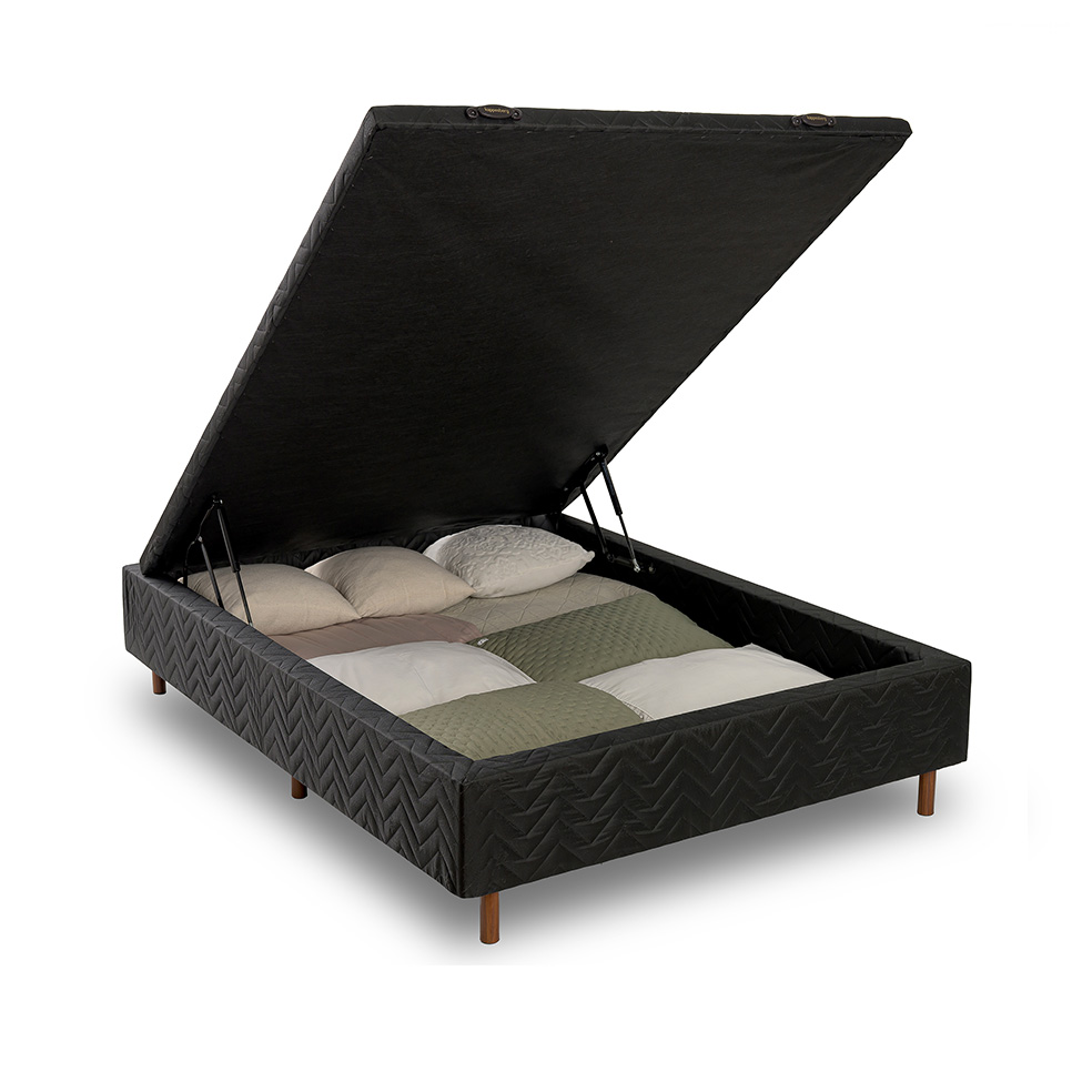 Base para Cama Box Casal Arcón com Baú (43x138x188) Poliéster Preta