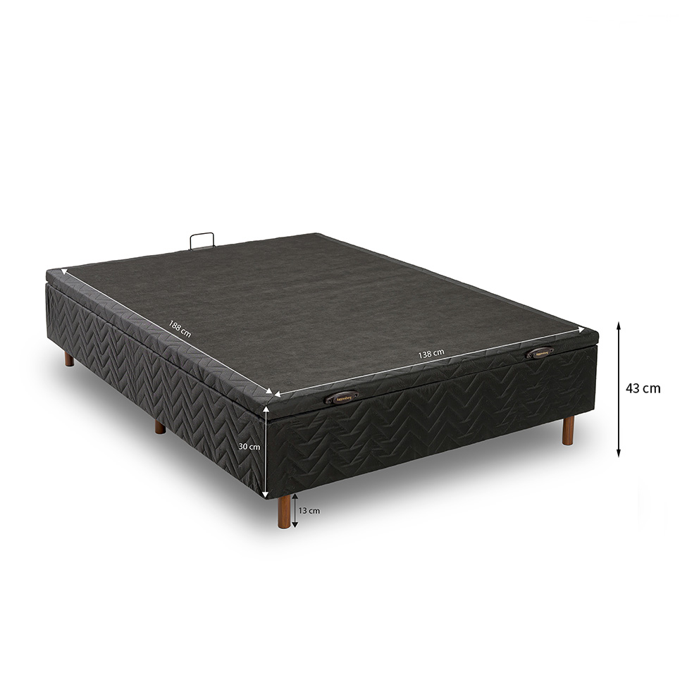 Base para Cama Box Casal Arcón com Baú (43x138x188) Poliéster Preta