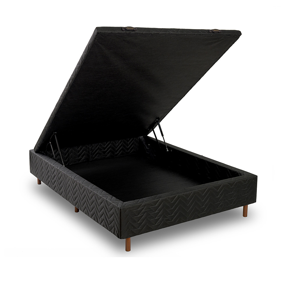 Base para Cama Box Casal Arcón com Baú (43x138x188) Poliéster Preta