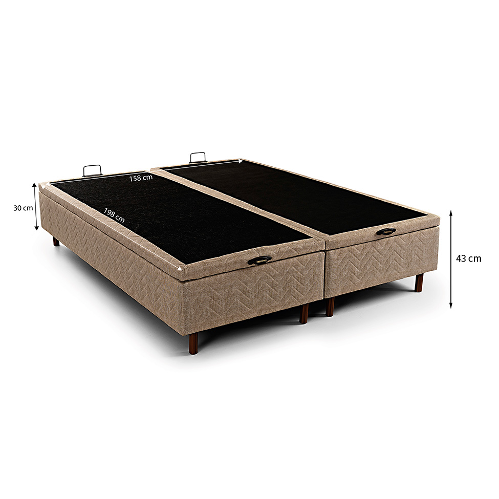 Base para Cama Box Queen Arcón com Baú (43x158x198) Poliéster Bege