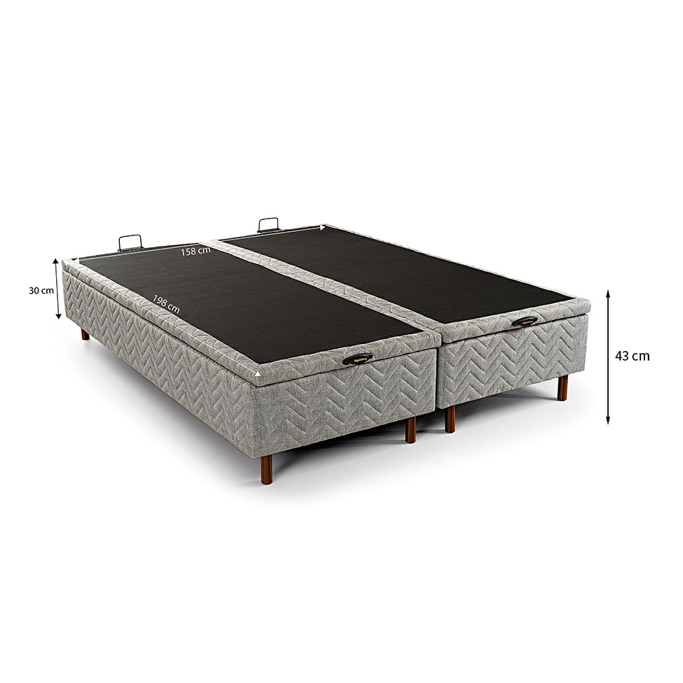 Base para Cama Box Queen Arcón com Baú (43x158x198) Poliéster Cinza