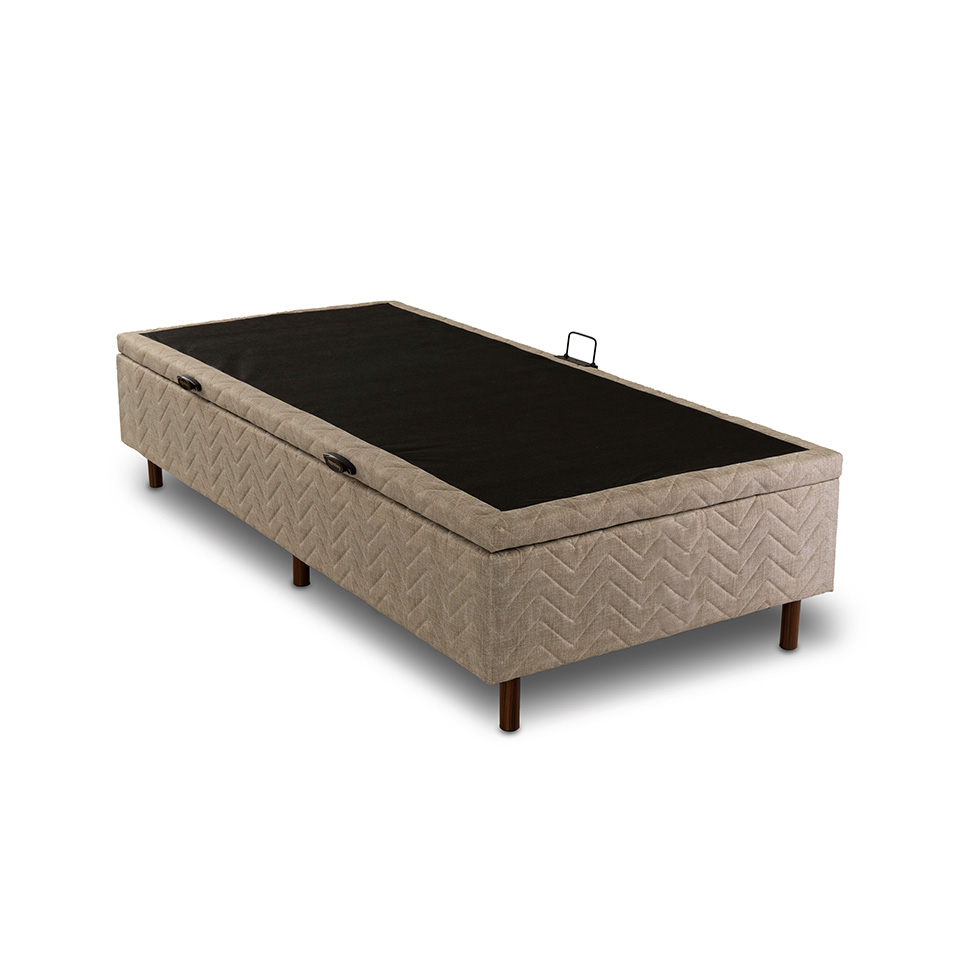 Base para Cama Box Solteiro Arcón com Baú (43x88x188) Poliéster Bege