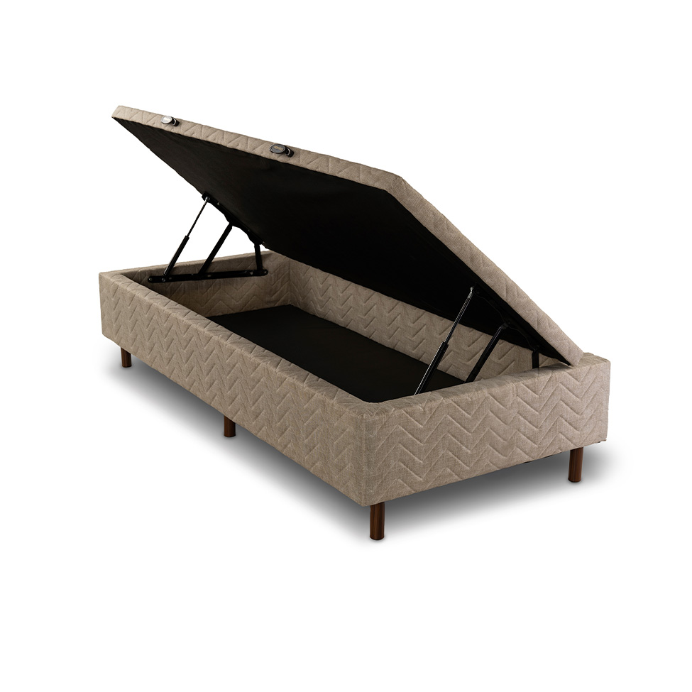 Base para Cama Box Solteiro Arcón com Baú (43x88x188) Poliéster Bege