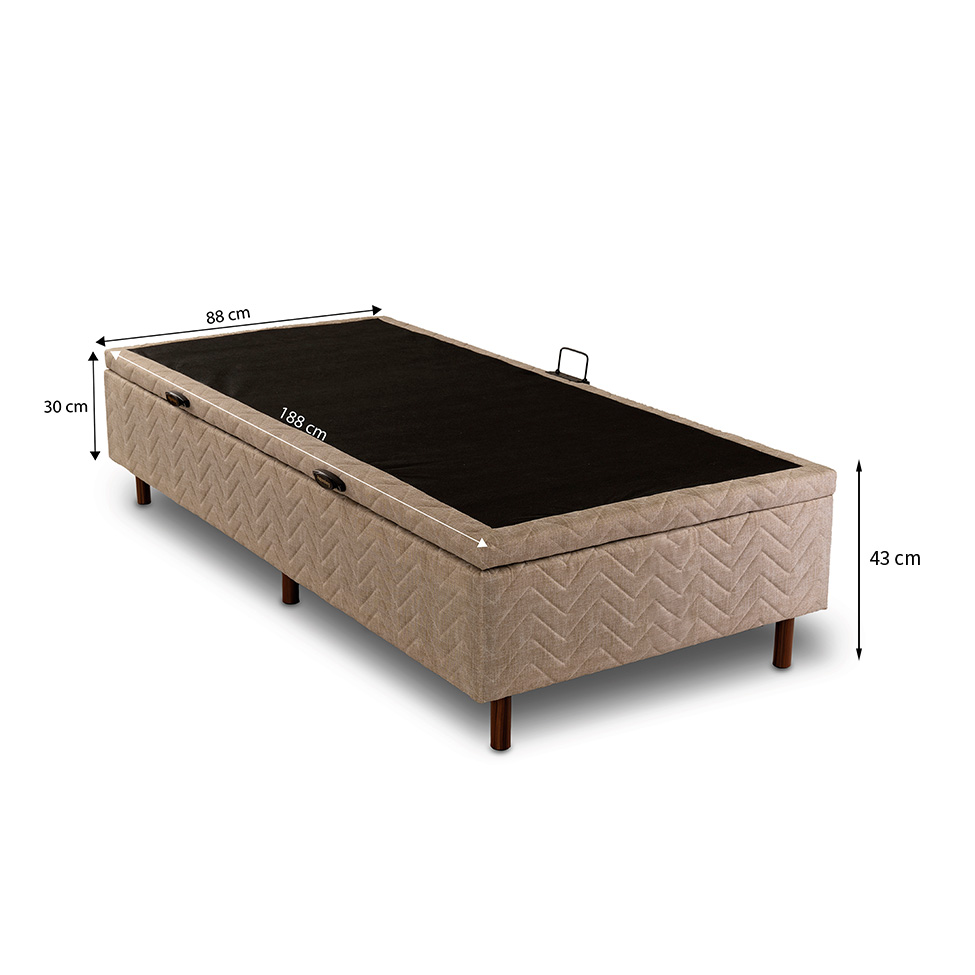 Base para Cama Box Solteiro Arcón com Baú (43x88x188) Poliéster Bege
