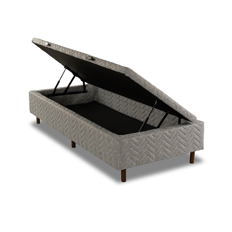 Base para Cama Box Solteiro Arcón com Baú (43x88x188) Poliéster Cinza