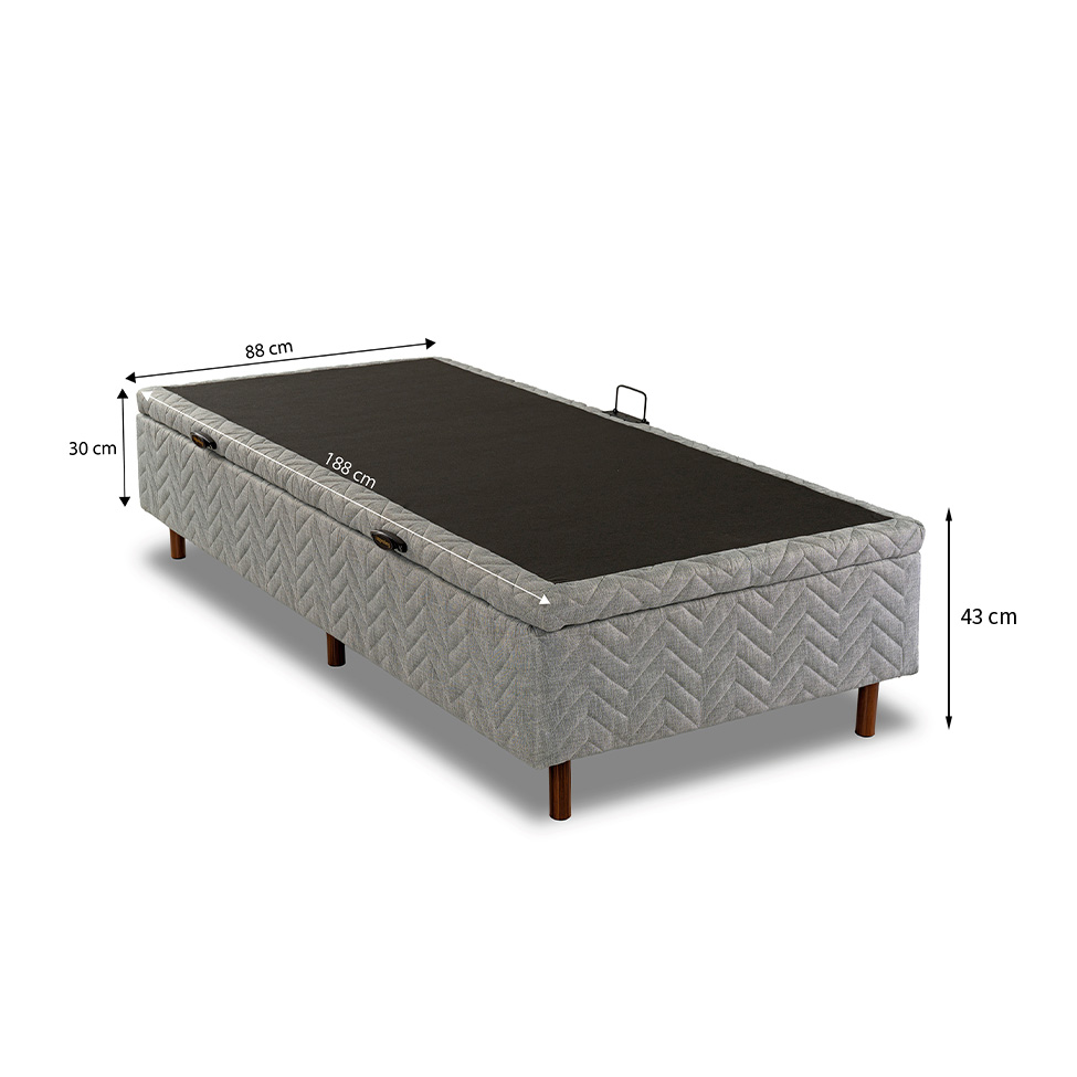 Base para Cama Box Solteiro Arcón com Baú (43x88x188) Poliéster Cinza