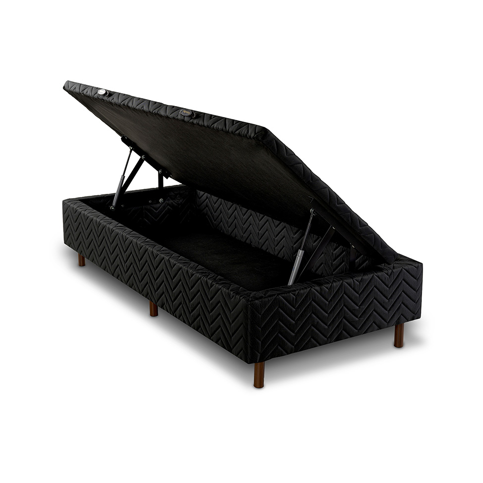 Base para Cama Box Solteiro Arcón com Baú (43x88x188) Poliéster Preta