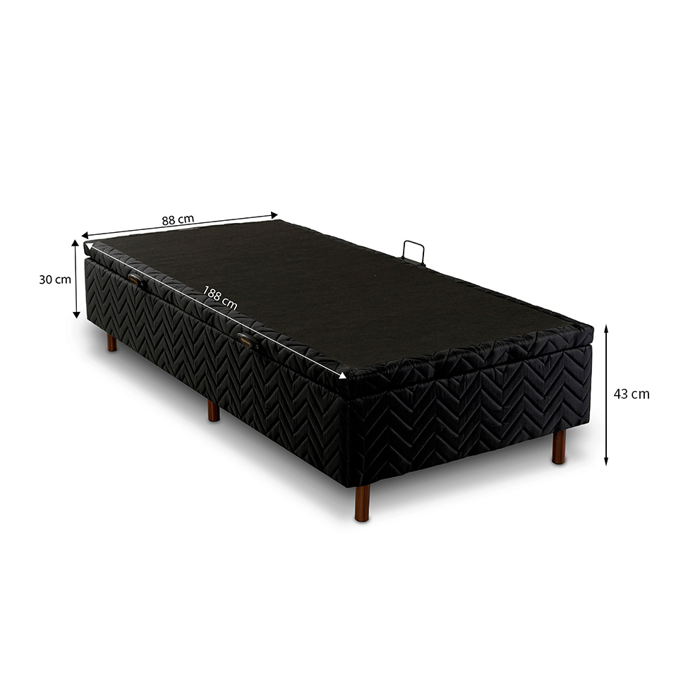 Base para Cama Box Solteiro Arcón com Baú (43x88x188) Poliéster Preta