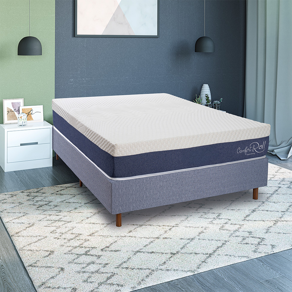 Colchão Casal Mola Ensacada Comfort Roll (28x138x188) Branco e Azul