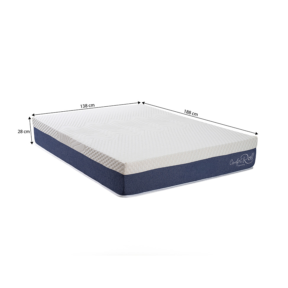 Colchão Casal Mola Ensacada Comfort Roll (28x138x188) Branco e Azul