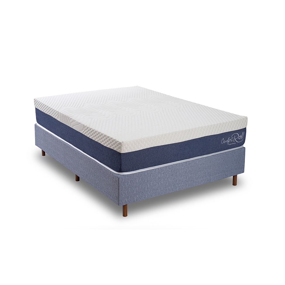 Colchão Casal Mola Ensacada Comfort Roll (28x138x188) Branco e Azul