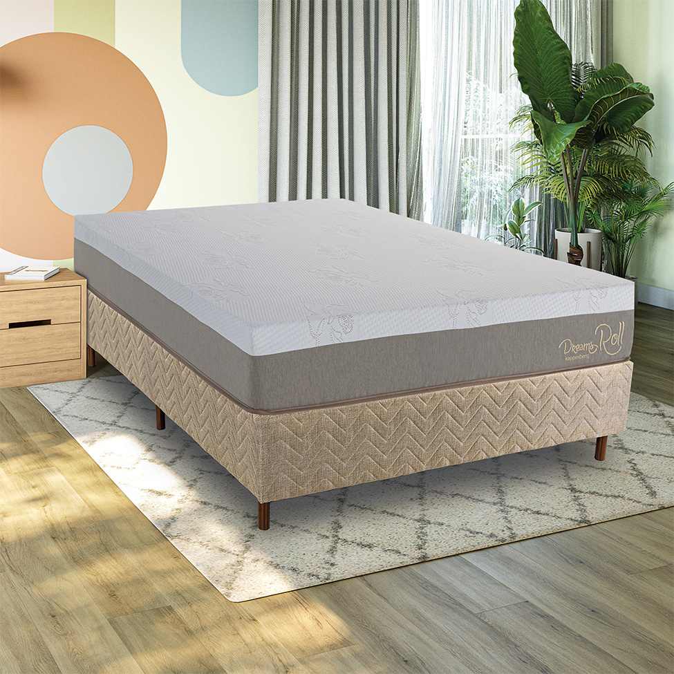 Colchão Casal Mola Ensacada Dreams Roll (24x138x188) Branco e Cinza