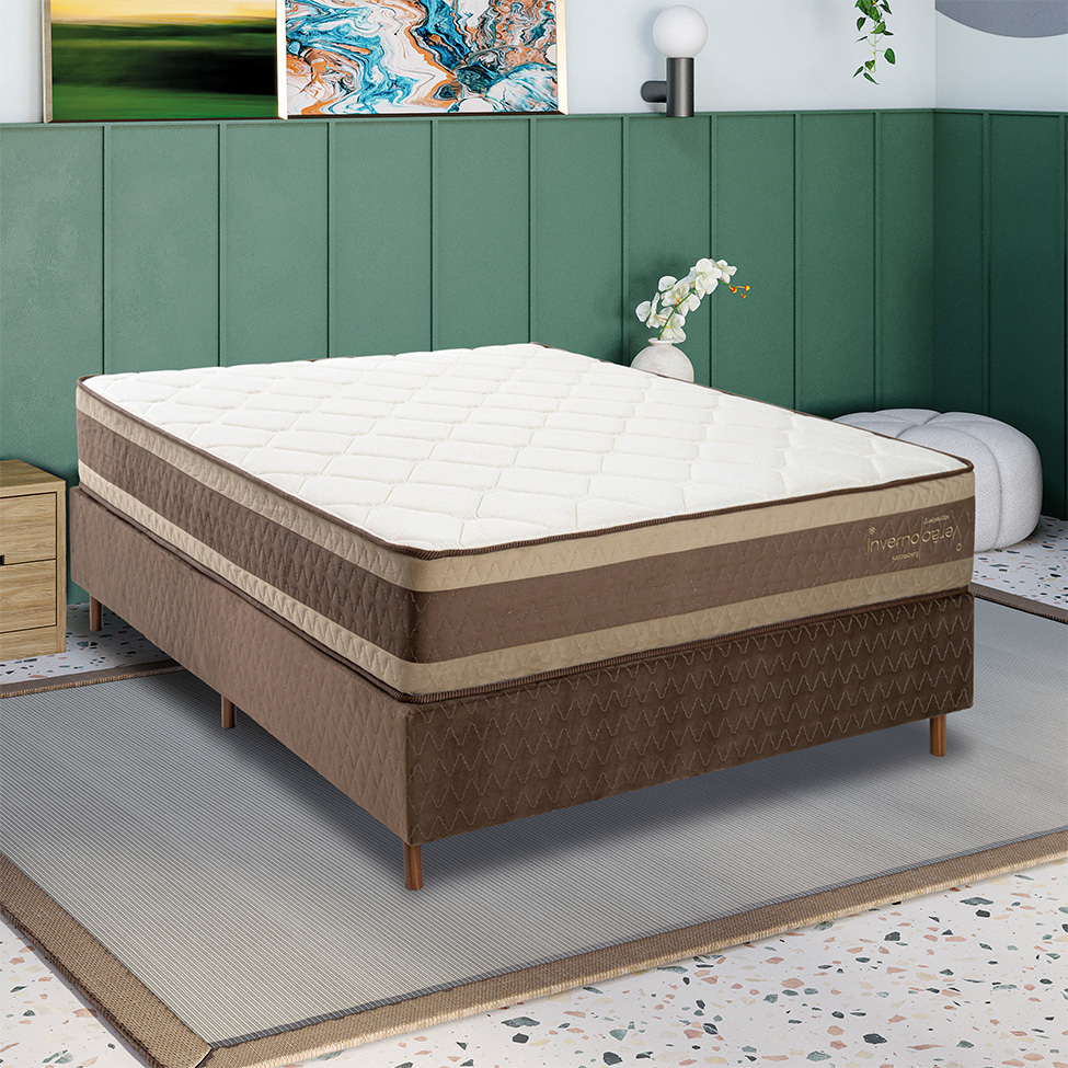 Colchão Casal Mola Ensacada Inverno/Verão (31x138x188) Marrom e Bege