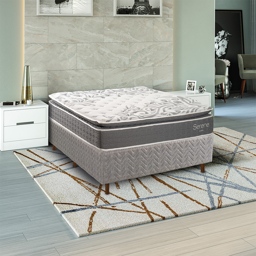 Colchão Casal Mola Ensacada Serene (32x138x188) Cinza e Branco