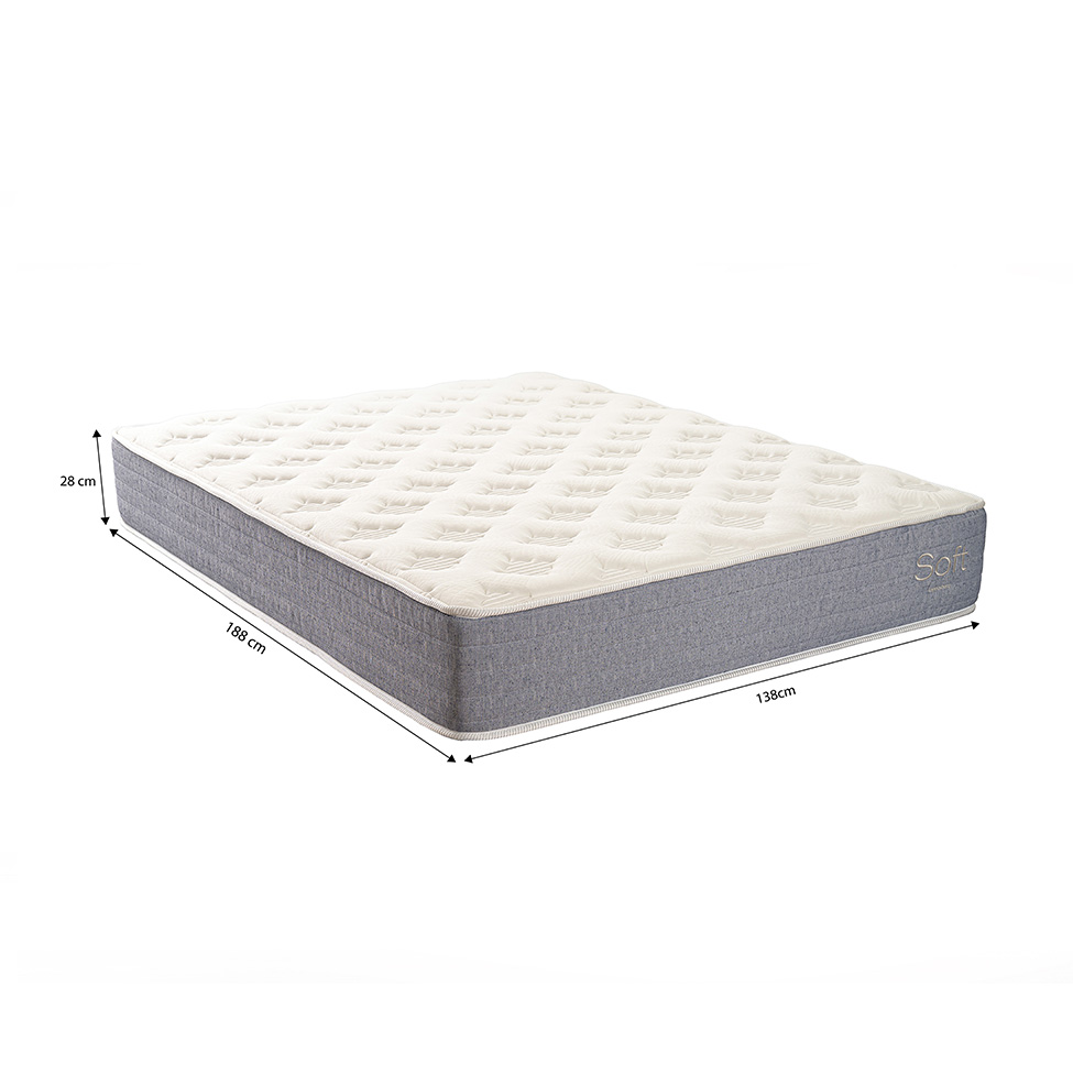 Colchão Casal Mola Ensacada Soft (28x138x188) Branco e Cinza