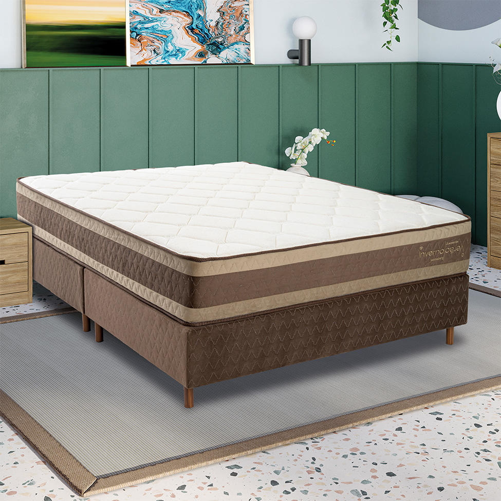 Colchão King Mola Ensacada Inverno/Verão (31x193x203) Marrom e Bege