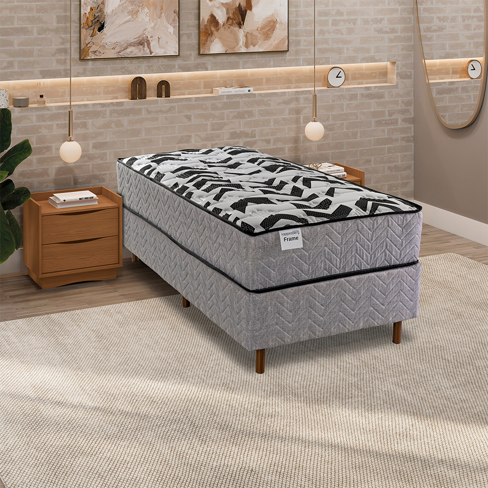 Colchão Solteiro Mola Ensacada Frame (24x88x188) Cinza e Preto