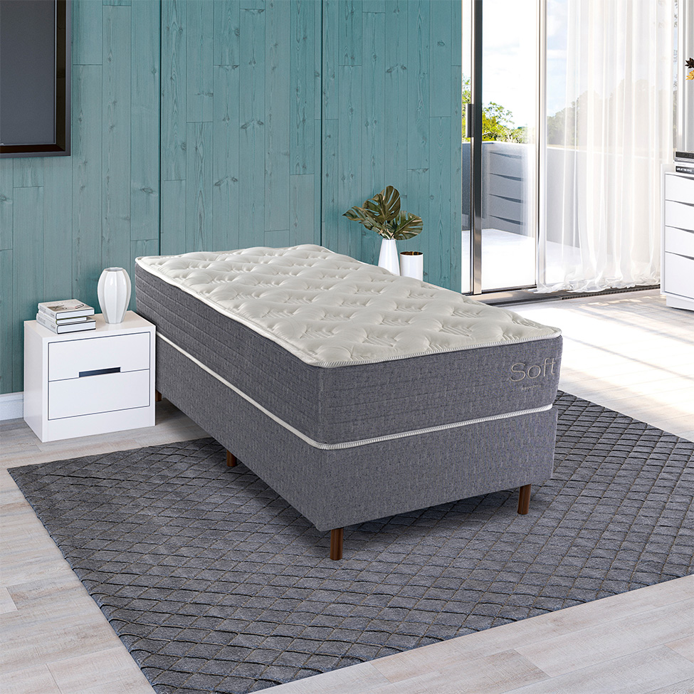 Colchão Solteiro Mola Ensacada Soft (28x88x188) Branco e Cinza