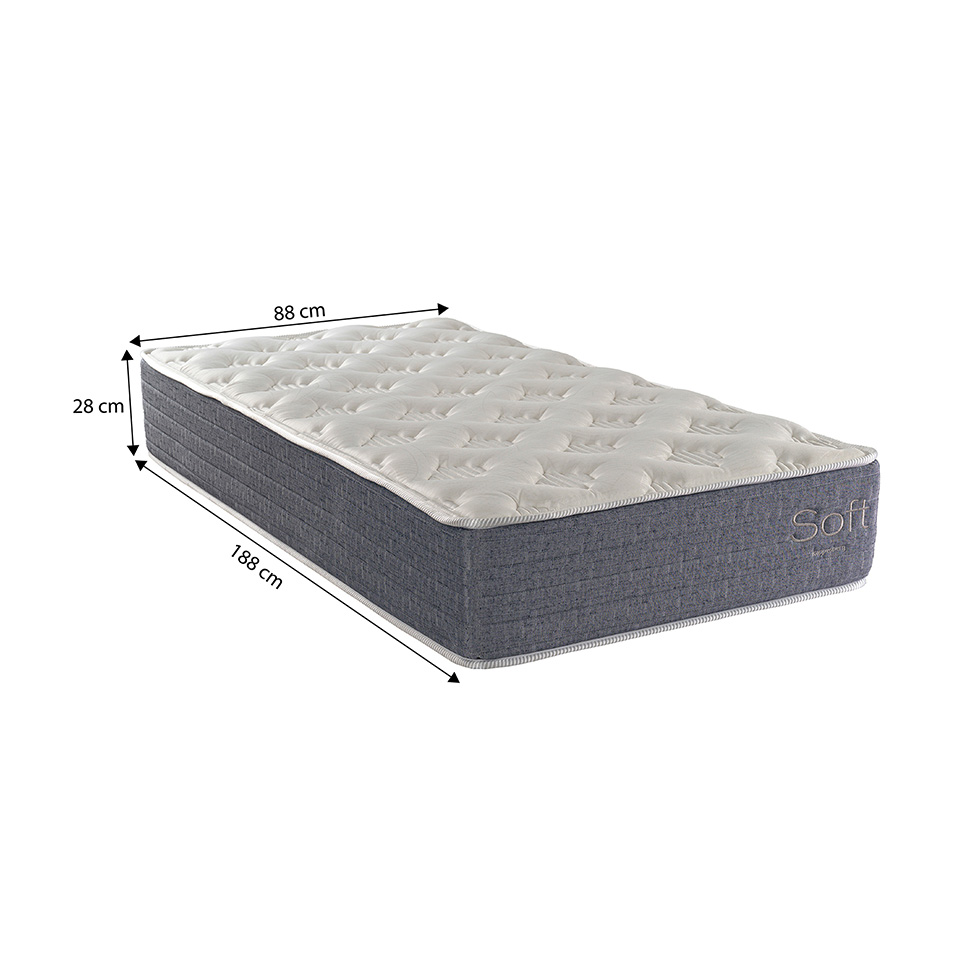 Colchão Solteiro Mola Ensacada Soft (28x88x188) Branco e Cinza