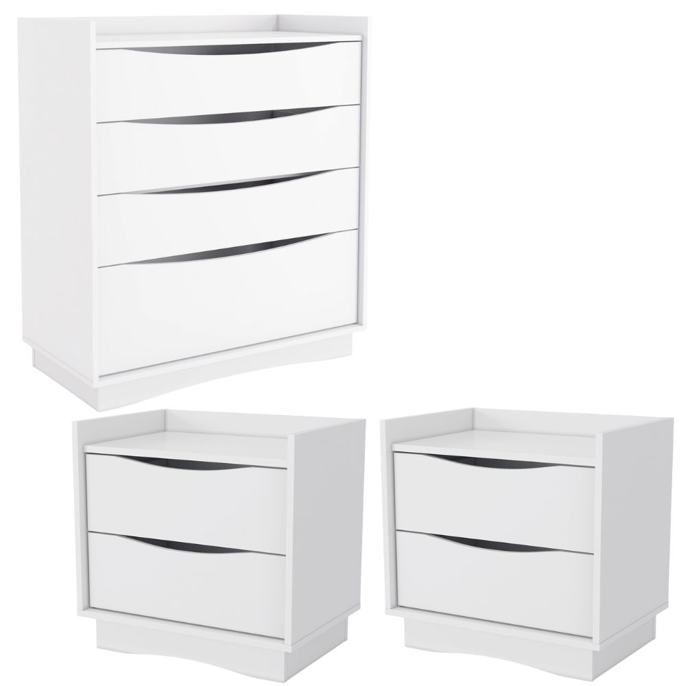 Comoda 4 Gavetas 02 Mesas de Cabeceira 2G M26061 Branco Kappesberg