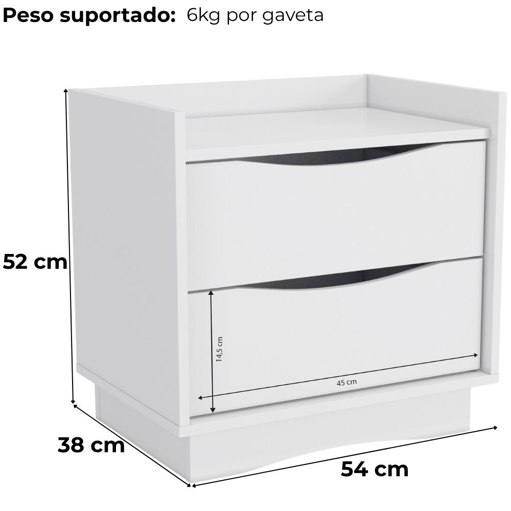 Comoda 4 Gavetas 02 Mesas de Cabeceira 2G M26061 Branco Kappesberg