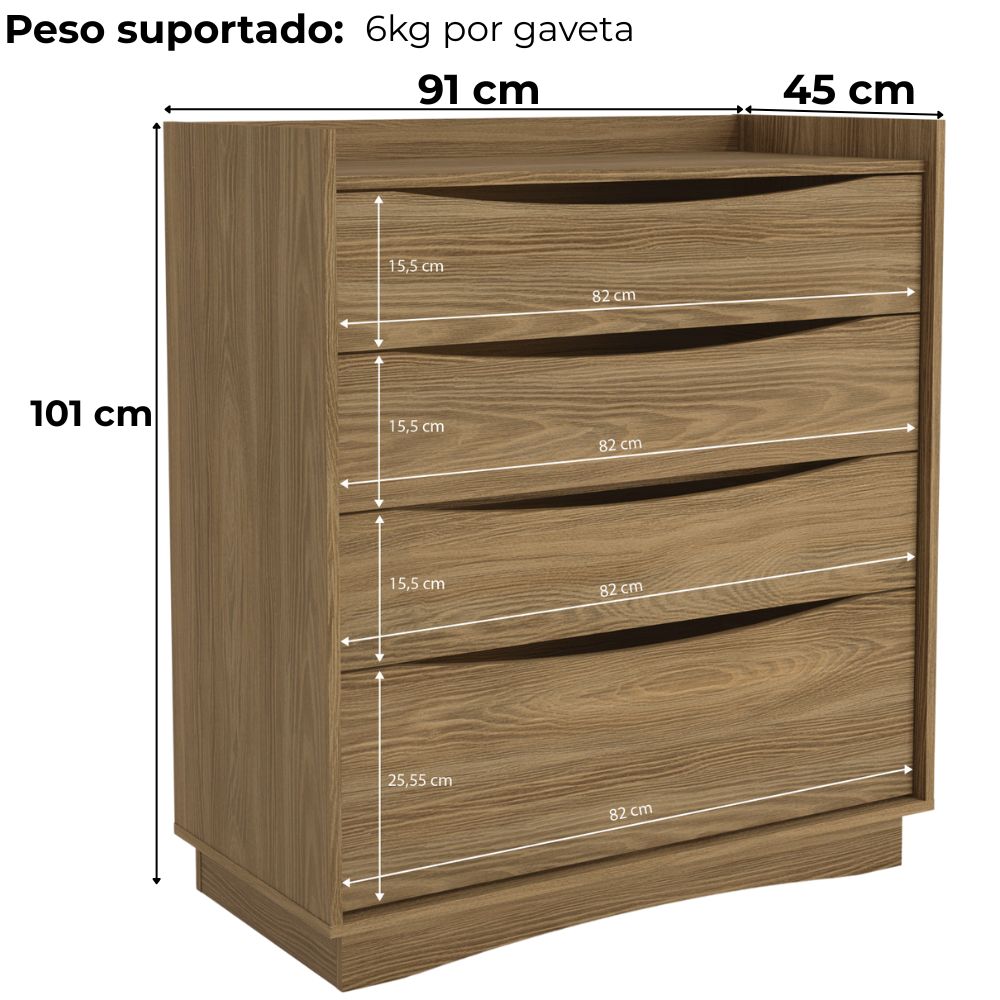 Comoda 4 Gavetas 02 Mesas de Cabeceira 2G M26061 Nogueira Kappesberg