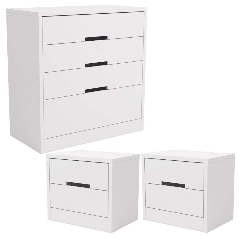 Comoda 4 Gavetas 02 Mesas de Cabeceira 2G S82224 Branco Kappesberg