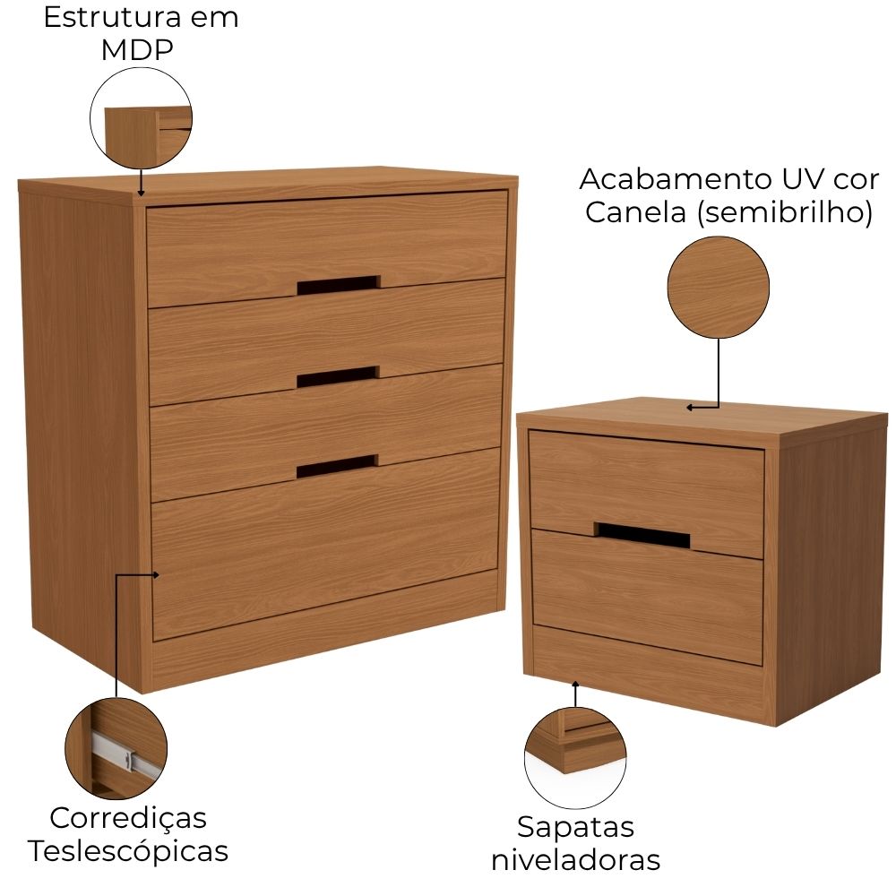 Comoda 4 Gavetas 02 Mesas de Cabeceira 2G S82224 Canela Kappesberg