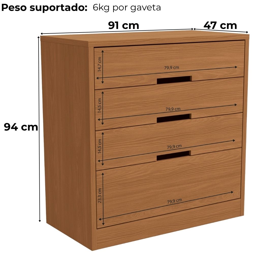 Comoda 4 Gavetas 02 Mesas de Cabeceira 2G S82224 Canela Kappesberg