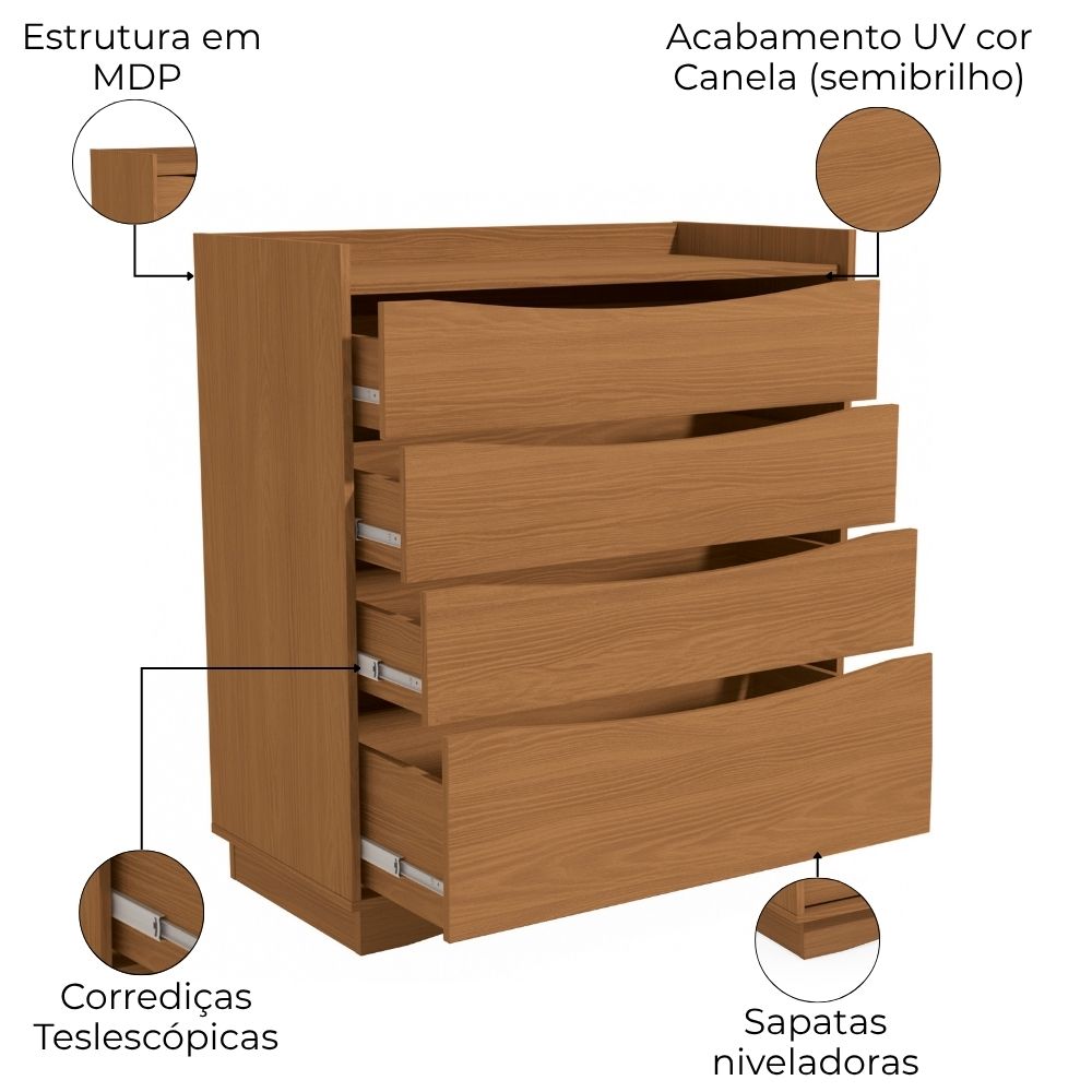 Comoda 4 Gavetas 91 cm M260 Canela Kappesberg