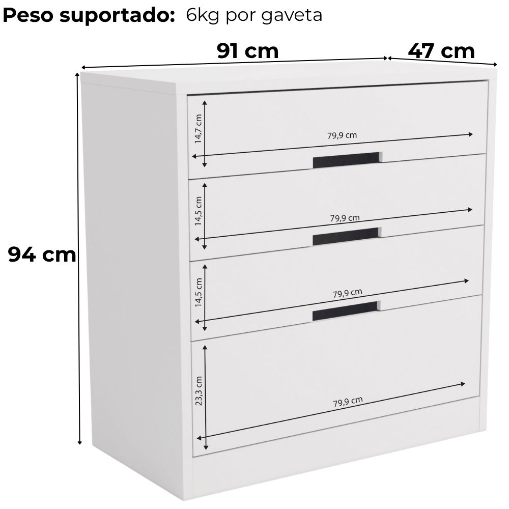 Comoda 4 Gavetas 91 cm S824 Branco Kappesberg