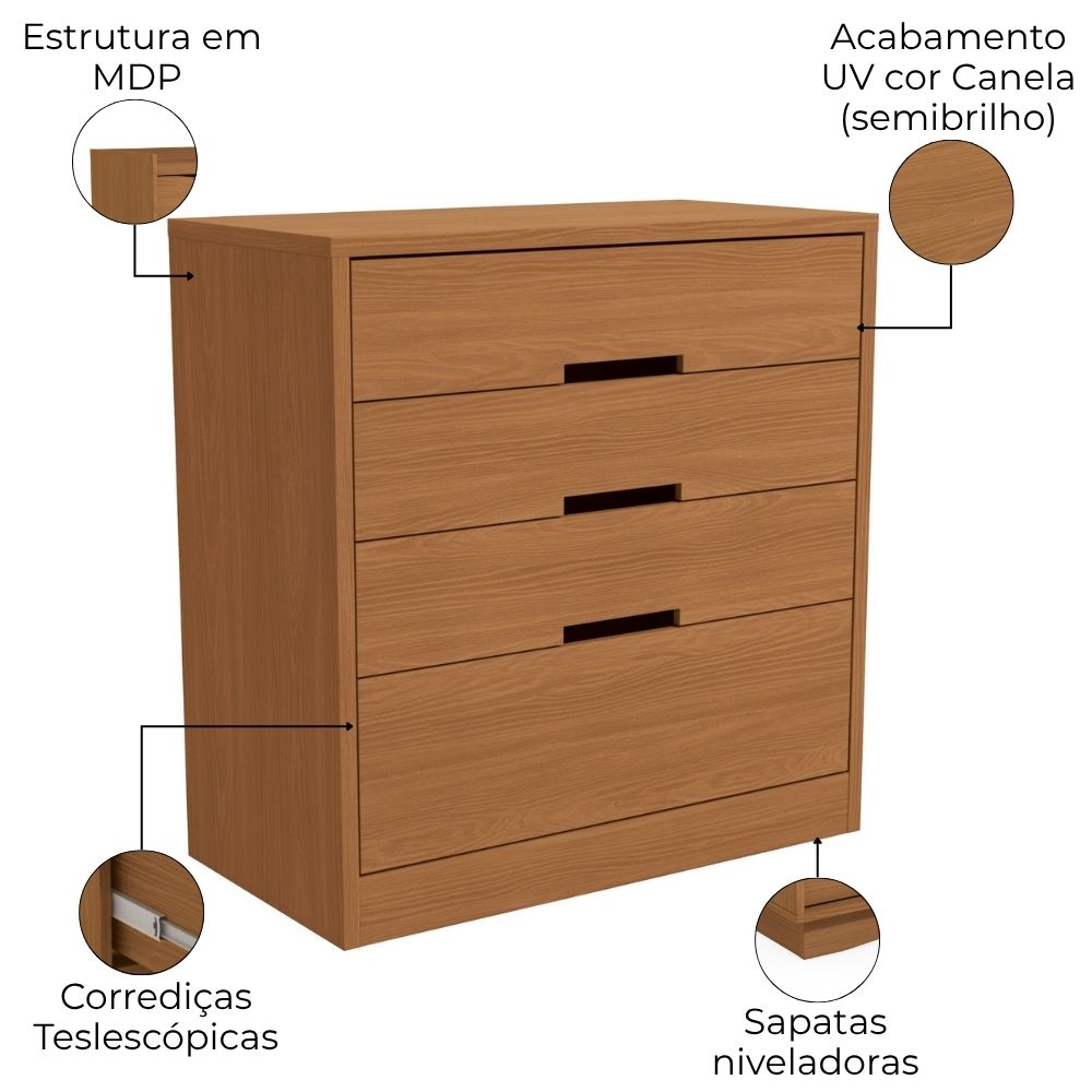 Comoda 4 Gavetas 91 cm S824 Canela Kappesberg