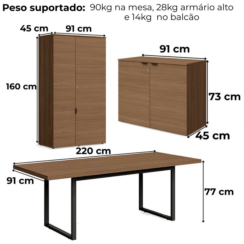 Conjunto Escritorio 3 Peças Frame Munique Kappesberg