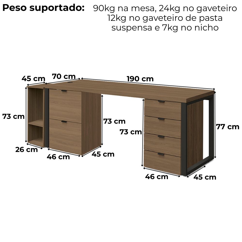 Conjunto Escritorio Industrial 4 Pecas Frame Munique Kappesberg