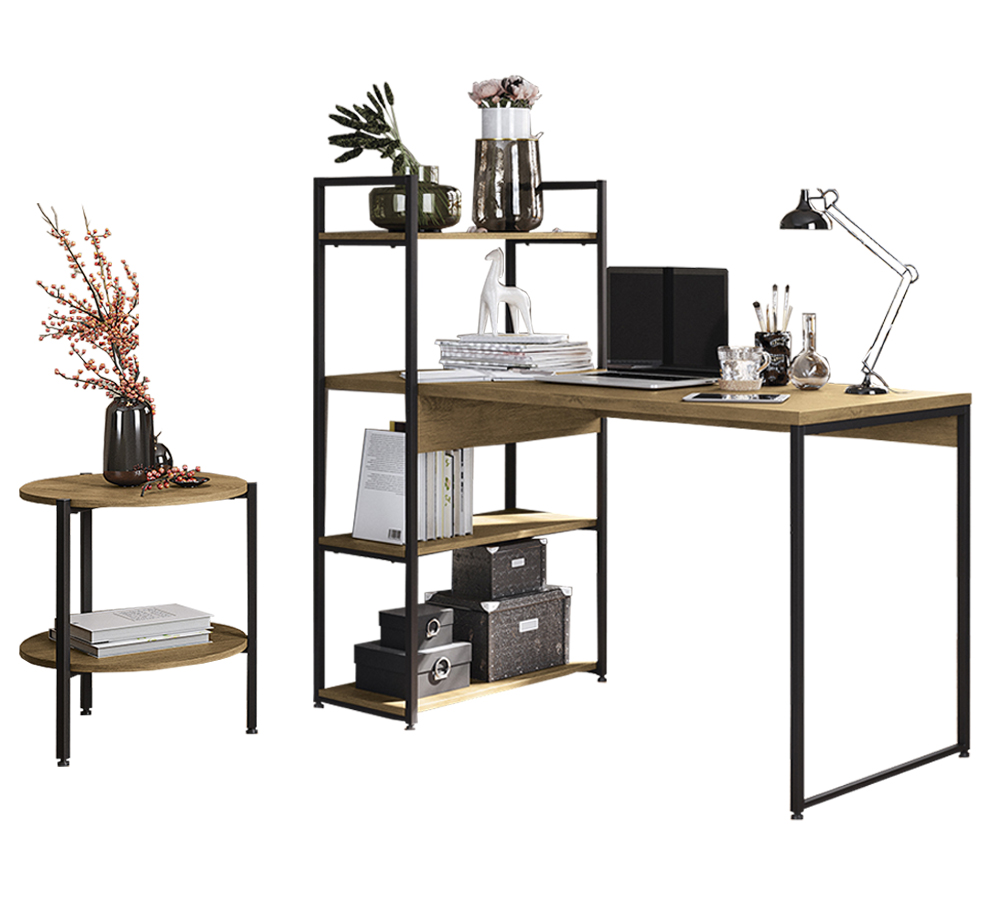 Conjunto Escritorio Mesa Escrivaninha E Mesa Lateral Industrial Crome 18 Freijo Preto kappesberg