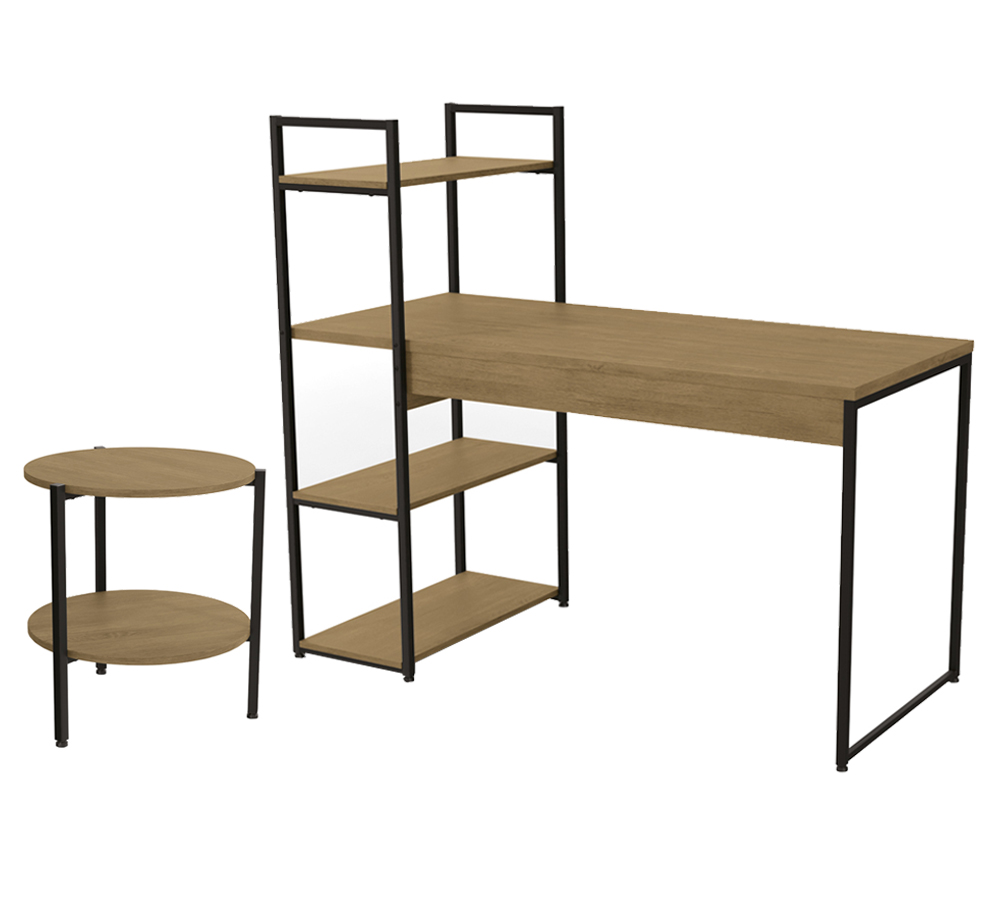 Conjunto Escritorio Mesa Escrivaninha E Mesa Lateral Industrial Crome 18 Freijo Preto kappesberg