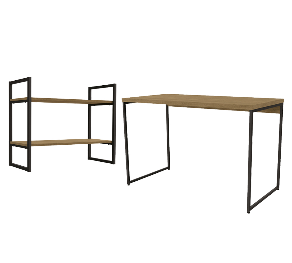 Conjunto Escritorio Mesa e Nicho Industrial Crome 02 Freijo Preto kappesberg
