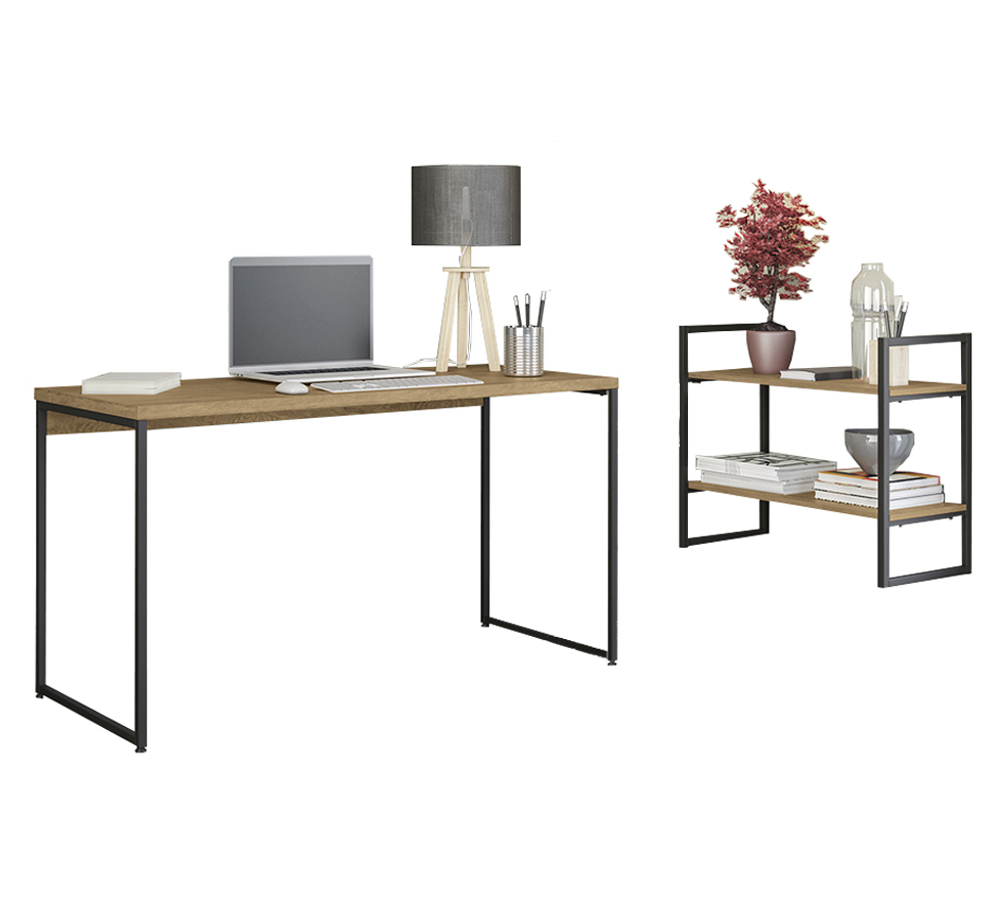 Conjunto Escritorio Mesa e Nicho Industrial Crome 03 Freijo Preto kappesberg