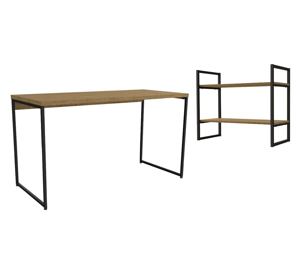 Conjunto Escritorio Mesa e Nicho Industrial Crome 03 Freijo Preto kappesberg