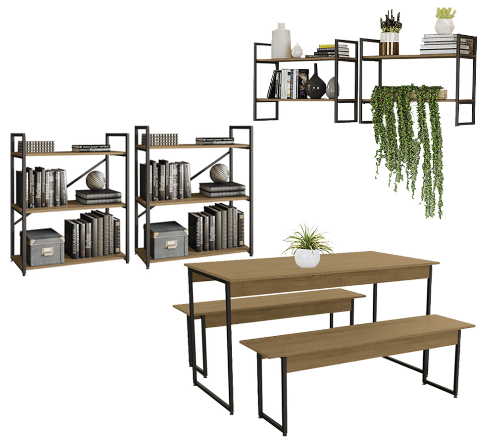 Conjunto Para Area Gourmet 05 Pecas Industrial Crome 25 Freijo Preto Kappesberg