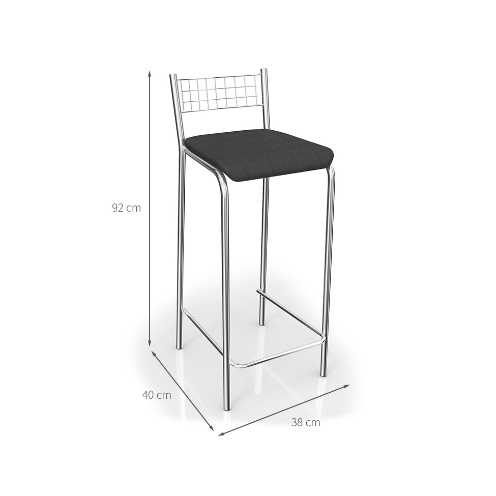Conjunto com 2 Banquetas Gênova Corino Preto e Cromado