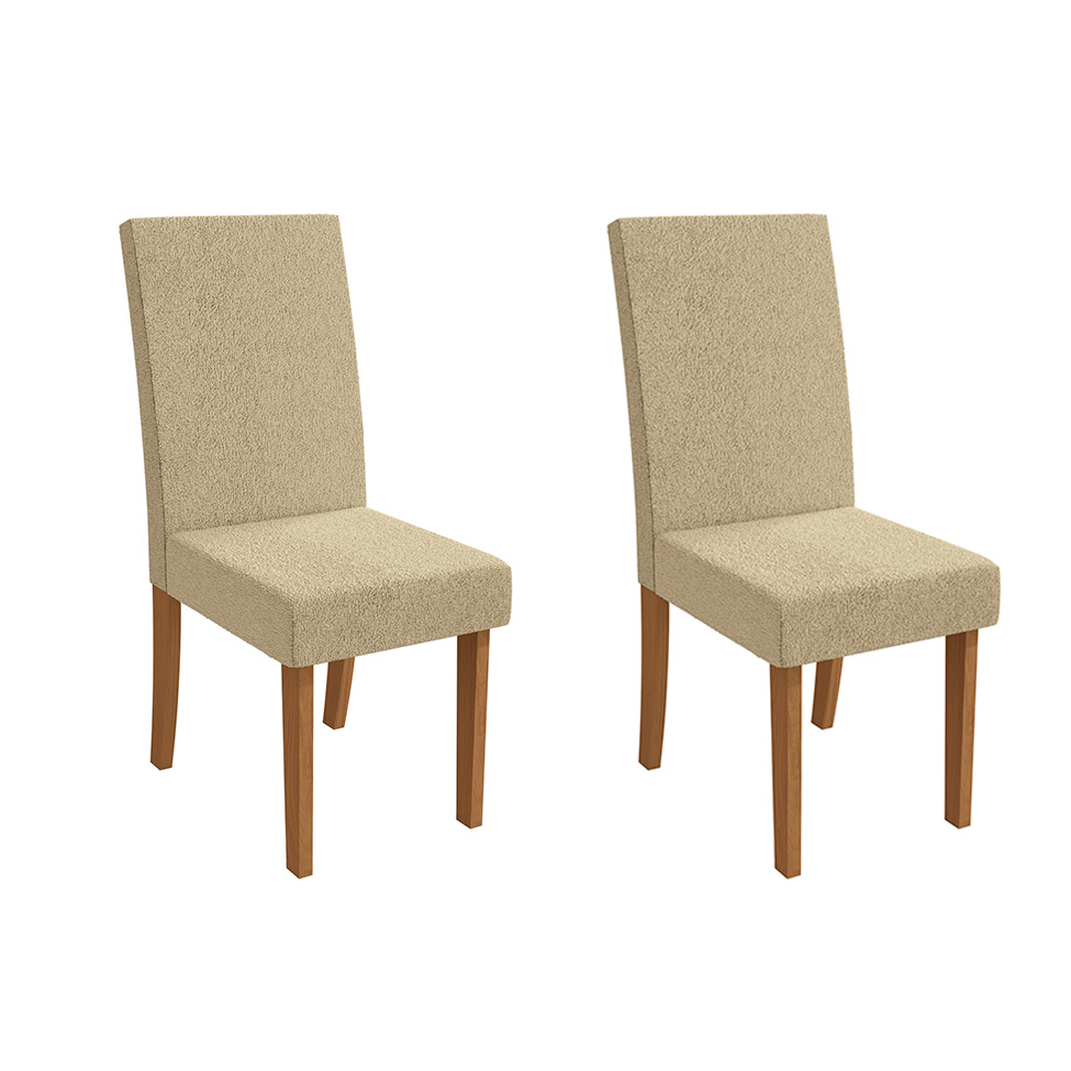 Conjunto com 2 Cadeiras Dalia Bouclé Bege e Canela