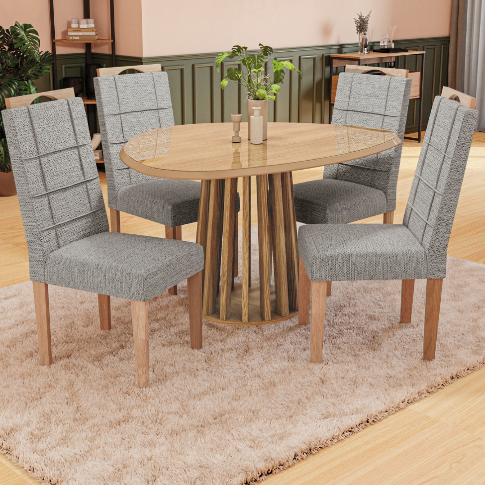 Conjunto com 2 Cadeiras Elle Linho Cinza e Freijó