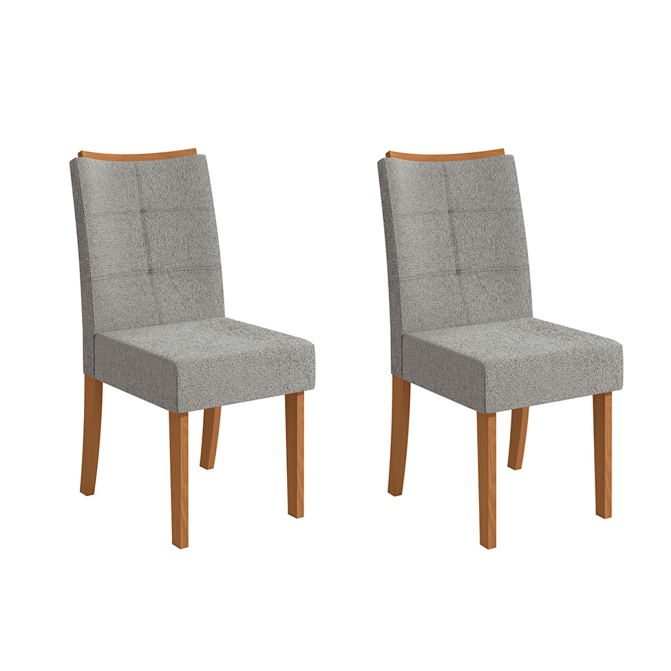 Conjunto com 2 Cadeiras Elva Bouclé Cinza e Canela