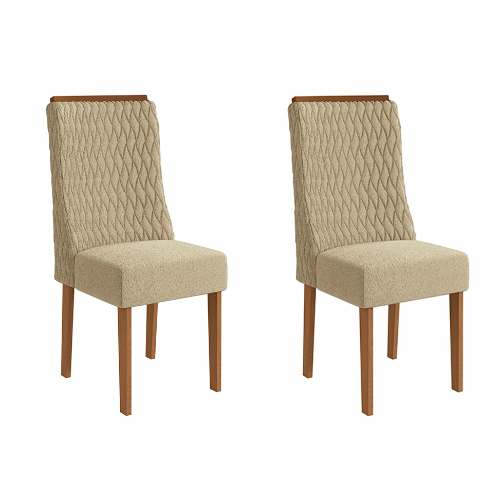 Conjunto com 2 Cadeiras Jasmin Bouclé Bege e Canela